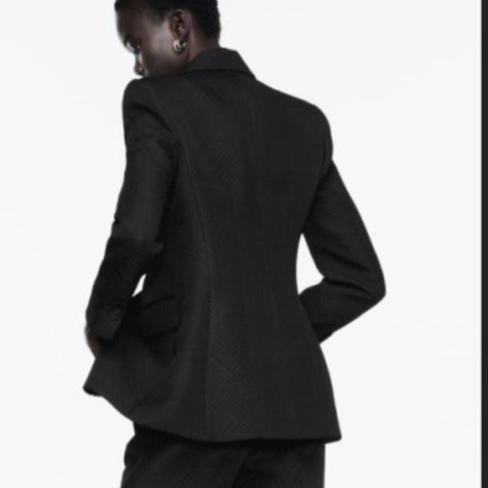 NWOT Zara Jacquard Blazer Small Black Geometric Minkmalist Office Professional - Picture 3 of 12